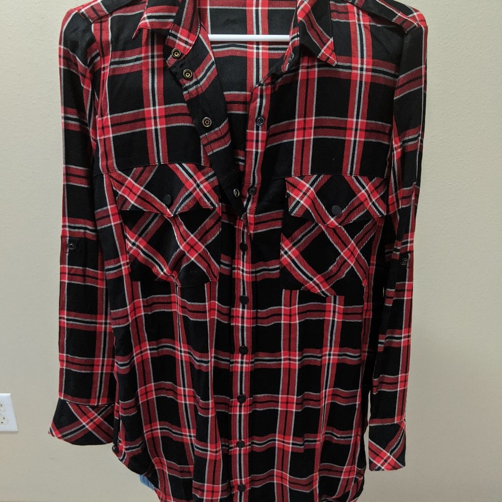 Red and Black Long Button Down